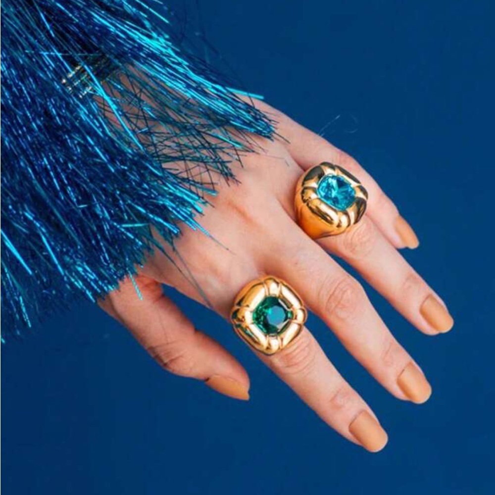 Chunky Gold and Blue Statement Fashion Ring
